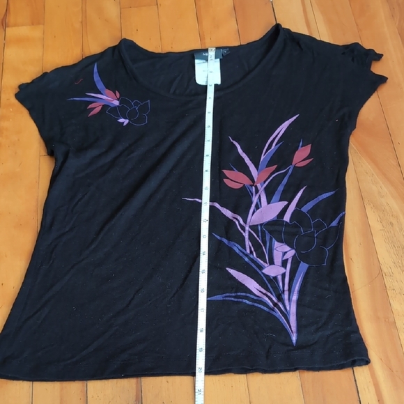Elegant Black Tee with Purple Floral Design Inwear - Picture 6 of 10